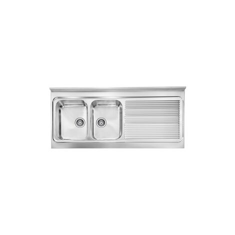 Lavello Cucina 2 Vasche Gocciolatoio.Lavello Rossana Appoggio 135x60 2 Vasche Destre Gocciolatoio Acciaio Inox 031138dcssx