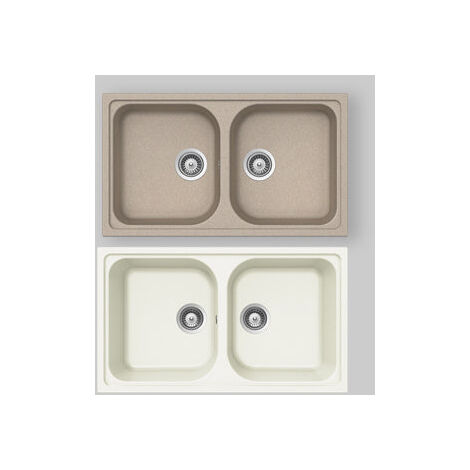 Lavello Sintetico 2 Vasche Incasso "Lithos" Bianco Alpina 07 - 86 X 50 Cm