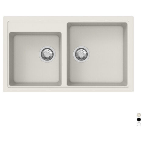 LAVELLO SINTETICO DA INCASSO 2 VASCHE CM 86 Nero