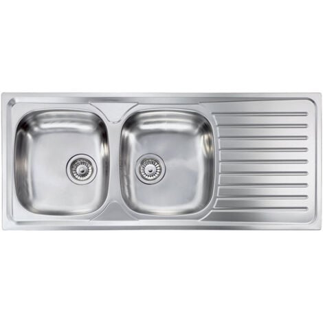 Lavello Cucina 2 Vasche E Gocciolatoio.Lavello Siros 116x50 2 Vasche Destre Gocciolatoio Acciaio Inox Finitura Satinato 010447dcssx