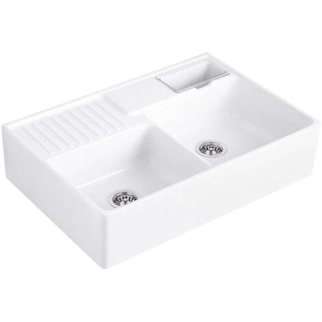 Lavello Tradition (2 vasche), Moduli, 895 x 220 x 630 mm, Installazione su mobile o fissata a parete, 2 vasche chiudibili, inclusa Dispenser sugo trasparente, Piletta manuale cromata. Kit di fissaggio