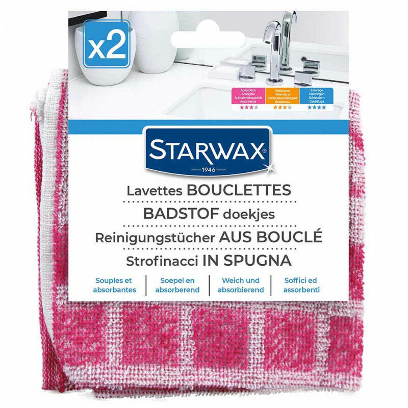Starwax - Lot de 2 Lavettes bouclettes pour cuisine et bains 32x32cm
