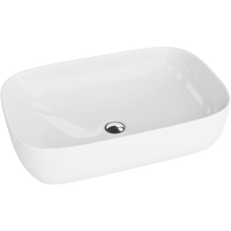 LAVITA Aufsatzwaschtisch Alava Aufsatzwaschbecken Rechteckig Waschbecken Ohne Überlauf und Hahnloch Aus hochwertigem Porzellan Waschtisch 60x38,5x14,5 cm Weiß Glanz