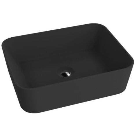 LAVITA Aufsatzwaschtisch Alegranza Black Aufsatzwaschbecken Rechteckig Waschbecken Ohne Überlauf und Hahnloch Aus hochwertigem Porzellan Waschtisch 49x38x13,5 cm Schwarz