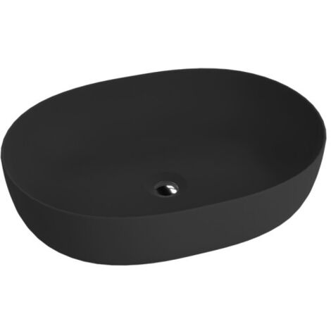LAVITA Aufsatzwaschtisch Blas Black Aufsatzwaschbecken Oval Waschbecken ohne Überlauf und Hahnloch Aus hochwertigem Porzellan Waschtisch 59,5x43x13,5 cm Schwarz Matt