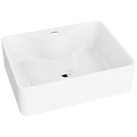 LAVITA Aufsatzwaschtisch Castor Aufsatzwaschbecken Rechteckig  Waschbecken ohne Überlauf und mit Hahnloch  Aus hochwertigem Porzellan  Waschtisch  47,5x37x14 cm  Weiß