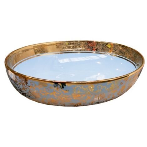 LAVITA Aufsatzwaschtisch Cereza  Aufsatzwaschbecken Rund  Waschbecken Ohne Überlauf und Hahnloch  Aus hochwertigem Porzellan  Waschtisch  51x40x14 cm  Gold/Blau