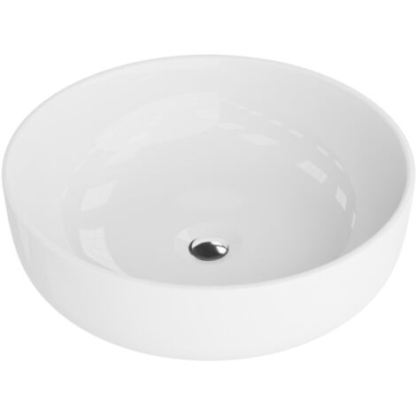 LAVITA Aufsatzwaschtisch Cordoba  Aufsatzwaschbecken Rund  Waschbecken Ohne Überlauf und Hahnloch  Aus hochwertigem Porzellan  Waschtisch  41,5x41,5x13,5 cm  Weiß Glanz