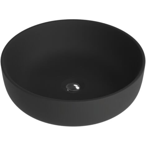 LAVITA Aufsatzwaschtisch Cordoba Black  Aufsatzwaschbecken Rund  Waschbecken Ohne Überlauf und Hahnloch  Aus hochwertigem Porzellan  Waschtisch  41,5x41,5x13,5 cm  Schwarz Matt