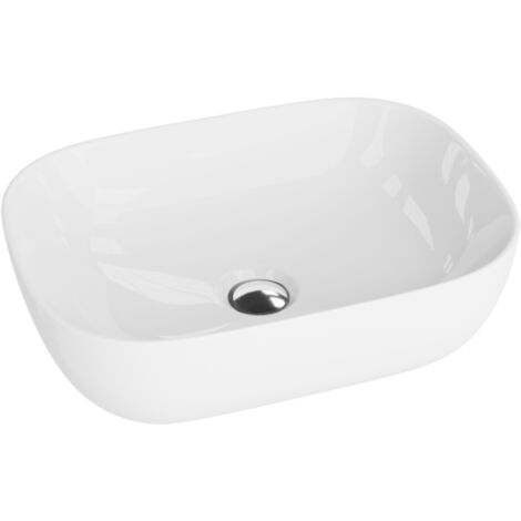 LAVITA Aufsatzwaschtisch Costa Aufsatzwaschbecken Rechteckig Waschbecken Ohne Überlauf und Hahnloch Aus hochwertigem Porzellan Waschtisch 46x32,5x13,5 cm Weiß Glanz