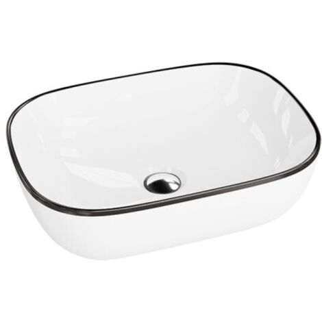 LAVITA Aufsatzwaschtisch Costa Black Line Aufsatzwaschbecken Rechteckig Waschbecken ohne Überlauf und Hahnloch Aus hochwertigem Porzellan Waschtisch 46x32,5x13,5 cm Weiß/Schwarz