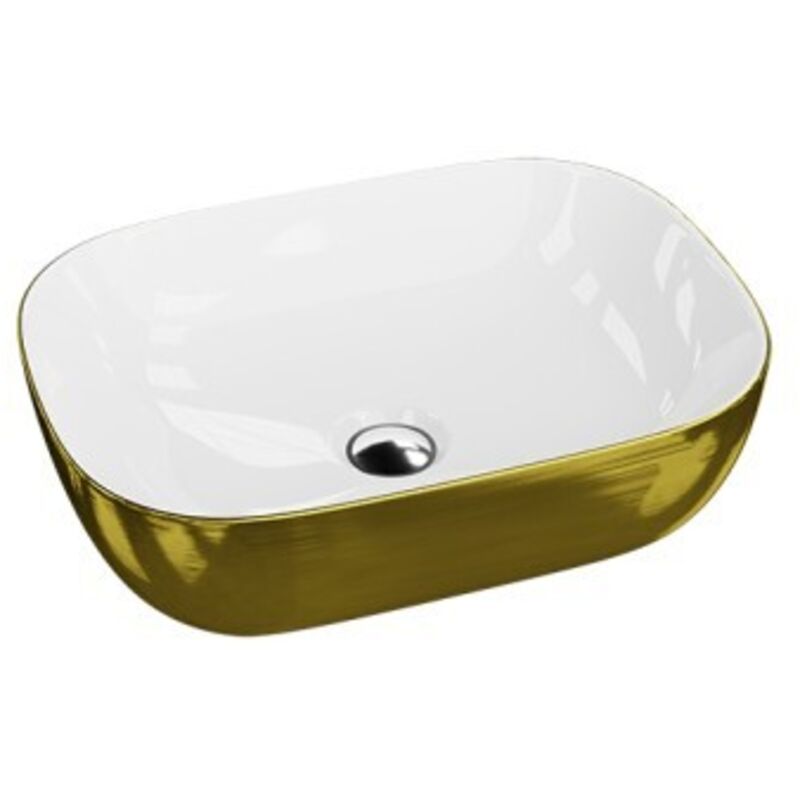 Lavita Aufsatzwaschtisch Costa Brushed Gold Aufsatzwaschbecken Rechteckig Waschbecken Ohne Überlauf Und Hahnloch Aus Hochwertigem Porzellan