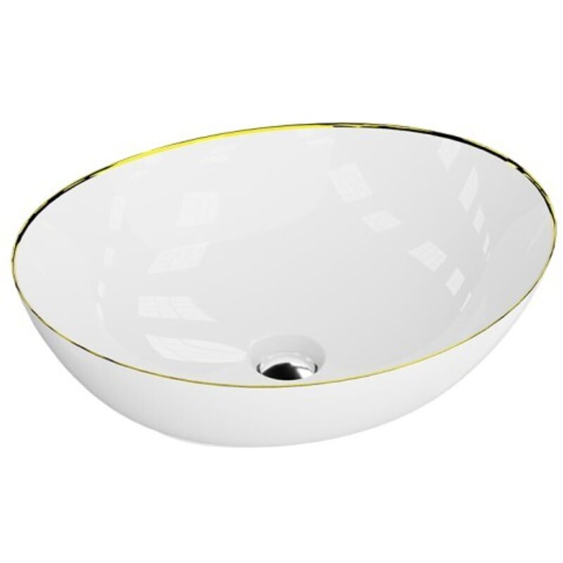 Lavita Aufsatzwaschtisch Fresa Gold Aufsatzwaschbecken Oval Waschbecken Ohne Überlauf Und Hahnloch Aus Hochwertigem Porzellan Waschtisch 41, 5x34x13,