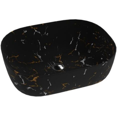 LAVITA Aufsatzwaschtisch Fuego Aufsatzwaschbecken Rechteckig Waschbecken ohne Überlauf und Hahnloch Aus hochwertigem Porzellan Waschtisch 50x38,5x14,5 cm Schwarz