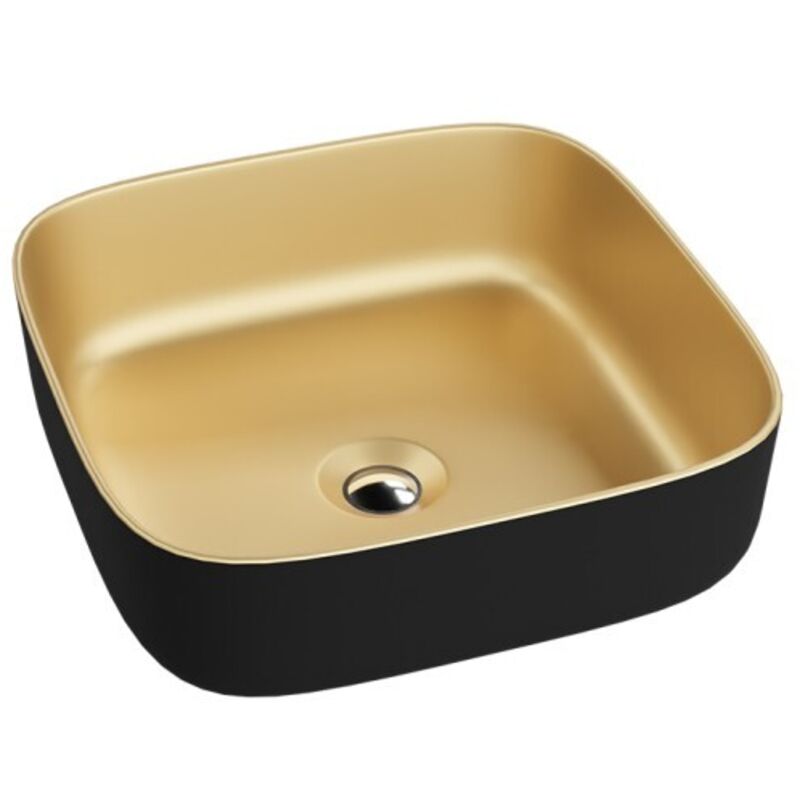 Lavita Aufsatzwaschtisch Galera Mini Gold/black Aufsatzwaschbecken Quadrat Waschbecken Ohne Überlauf Und Hahnloch Aus Hochwertigem Porzellan Waschtisch
