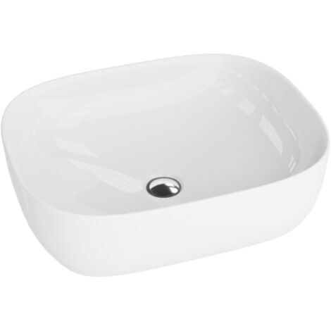 LAVITA Aufsatzwaschtisch Giro Aufsatzwaschbecken Rechteckig  Waschbecken Ohne Überlauf und Hahnloch  Aus hochwertigem Porzellan  Waschtisch  49x39,5x15 cm  Weiß Glanz
