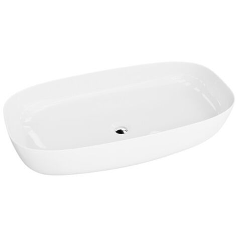 LAVITA Aufsatzwaschtisch Kratos Aufsatzwaschbecken Rechteckig Waschbecken ohne Überlauf und Hahnloch Aus hochwertigem Porzellan Waschtisch 69,5x36x15,5 cm Weiß