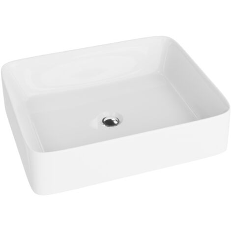 LAVITA Aufsatzwaschtisch Luneza Grande Aufsatzwaschbecken Rechteckig Waschbecken Ohne Überlauf und Hahnloch Aus hochwertigem Porzellan Waschtisch 51,5x41x14 cm Weiß Glanz