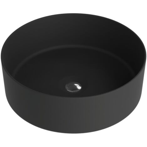 LAVITA Aufsatzwaschtisch Merida Black  Aufsatzwaschbecken Rund  Waschbecken Ohne Überlauf und Hahnloch  Aus hochwertigem Porzellan  Waschtisch  37x37x12 cm  Schwarz Matt