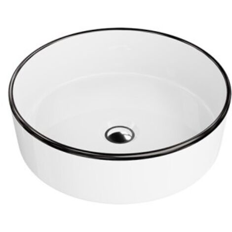 LAVITA Aufsatzwaschtisch Merida Black Line  Aufsatzwaschbecken Rund  Waschbecken Ohne Überlauf und Hahnloch  Aus hochwertigem Porzellan  Waschtisch  37x37x12 cm  Weiß/Schwarz