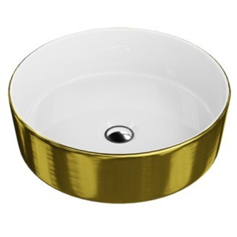 Lavita - Aufsatzwaschtisch Merida Brushed Gold Aufsatzwaschbecken Rund Waschbecken Ohne Überlauf Und Hahnloch Aus Hochwertigem Porzellan Waschtisch