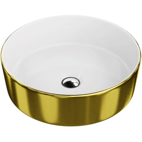 LAVITA Aufsatzwaschtisch Merida Gold/White Aufsatzwaschbecken Rund Waschbecken Ohne Überlauf und Hahnloch Aus hochwertigem Porzellan Waschtisch 37x37x12 cm Weiß/Gold