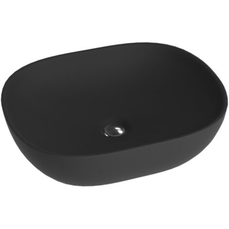 LAVITA Aufsatzwaschtisch Redondo Black Aufsatzwaschbecken Rechteckig Waschbecken Ohne Überlauf und Hahnloch Aus hochwertigem Porzellan Waschtisch 46,5x37,5x12 cm Schwarz Matt