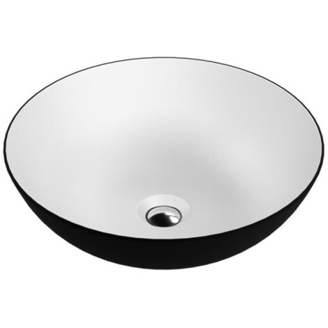 LAVITA Aufsatzwaschtisch Rosa Black/White  Aufsatzwaschbecken Rund  Waschbecken Ohne Überlauf und Hahnloch  Aus hochwertigem Porzellan  Waschtisch  40x40x13,5 cm  Weiß/Schwarz