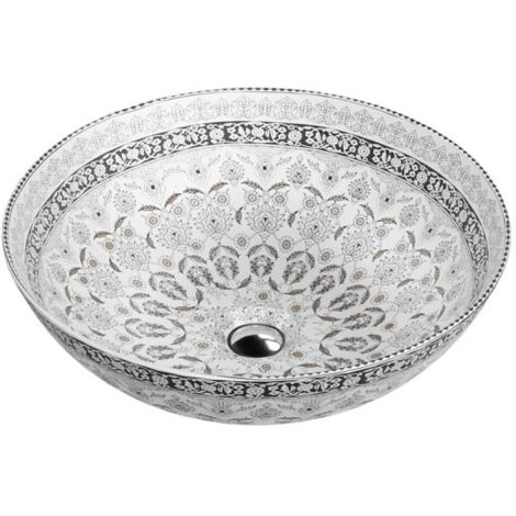 LAVITA Aufsatzwaschtisch Rosa Kolor  Aufsatzwaschbecken Rund  Waschbecken Ohne Überlauf und Hahnloch  Aus hochwertigem Porzellan  Waschtisch  40x40x13,5 cm  Weiß/Schwarz/Grau