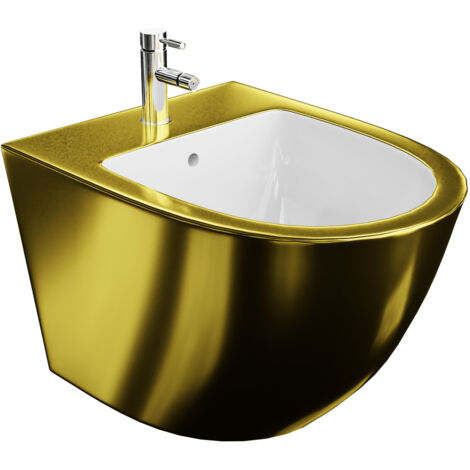 LAVITA Universal Wand-Bidet Sofi Gold/White mit Hahnloch und Überlaufschutz aus Keramik