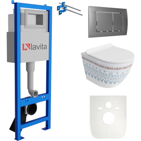 LAVITA WC Set mit Vorwandelement, Wand-WC und Spülknopf