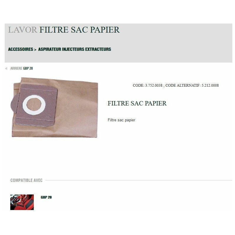 

5 Filtros aspirador de papel 25X55X 12cm con válvula D.68 (para inyector extractor) - Lavor