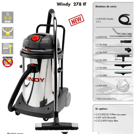 Lavor - Aspirateur eau et poussières 2 moteurs 2000W 78 l./ - WINDY 278 PF
