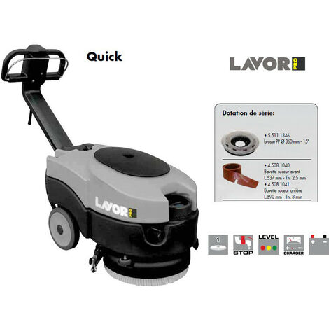 Lavor – Autolaveuse compacte 460 mm 370W – Rendement 1260 m²/h – Bac à eau usée déposable – Timon réglable avec commandes intégrées