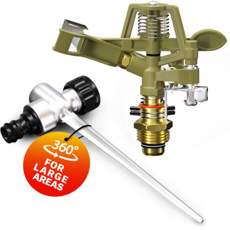 Lawn Sprinkler With Ground Spike 26m Heavy Duty Metal Adjustable Watering Spray Circle
