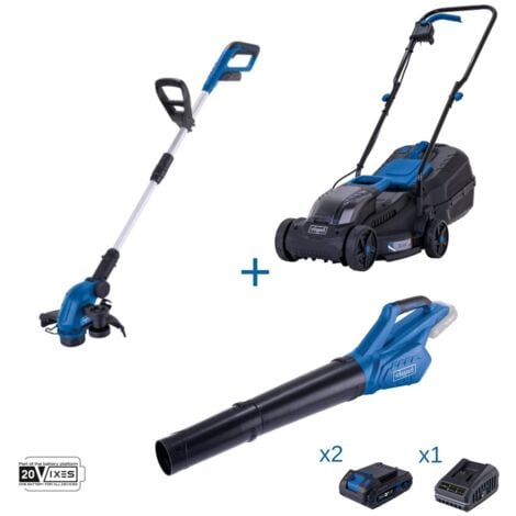 Lawnmower + trimmer + blower + 2 batteries and ixes Scheppach battery charger