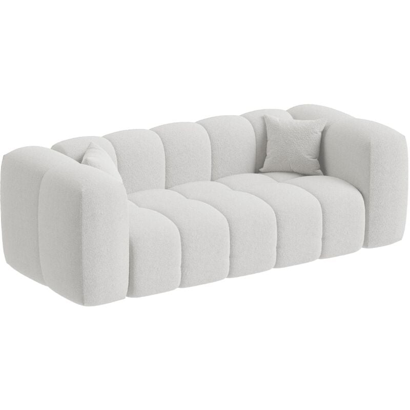 Mobilier Deco - layane - Canapé 3 places tissu bouclette beige