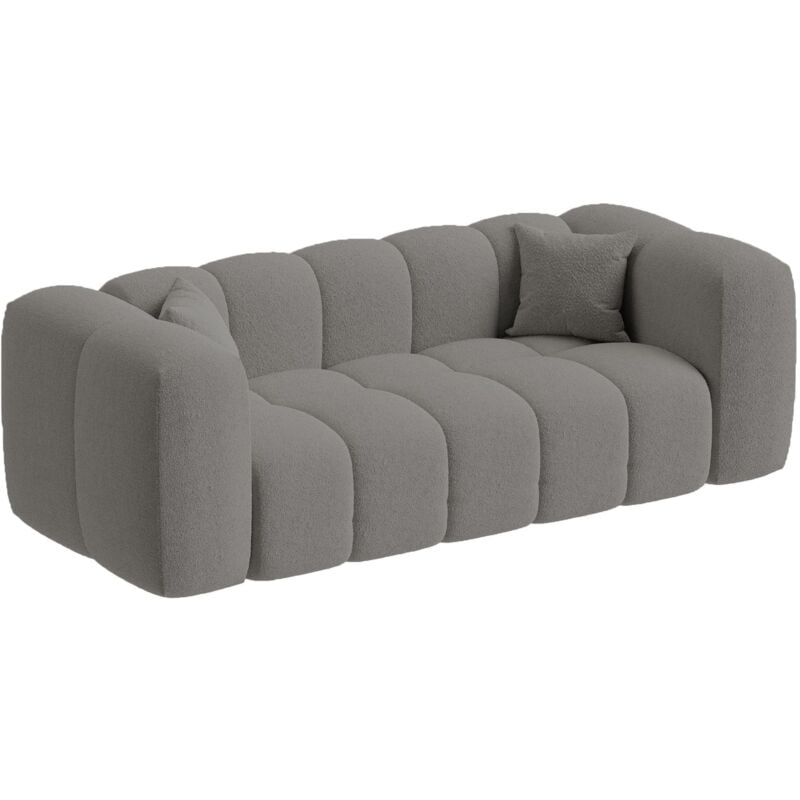Mobilier Deco - layane - Canapé 3 places tissu bouclette gris