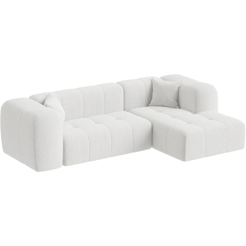 Mobilier Deco - layane - Canapé d'angle tissu bouclette beige - Angle droit