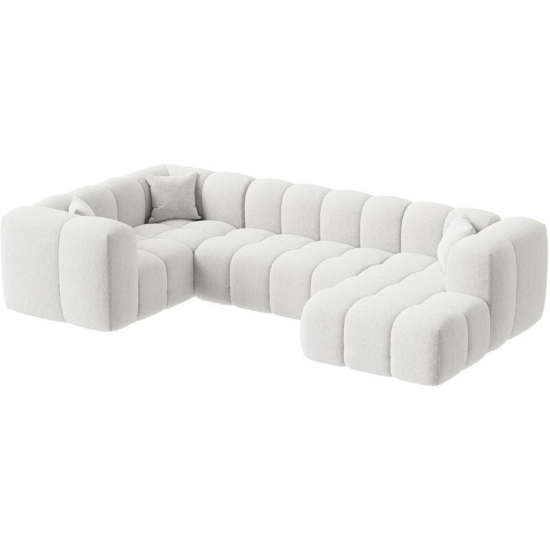 Mobilier Deco - layane - Canapé panoramique tissu bouclette beige - Angle droit
