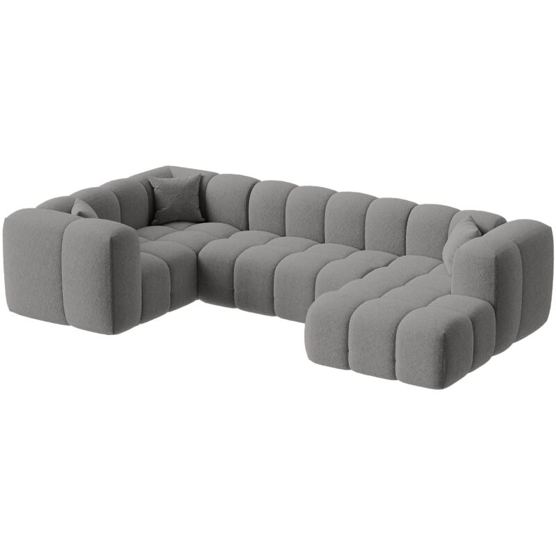 Mobilier Deco - layane - Canapé panoramique tissu bouclette gris - Angle droit