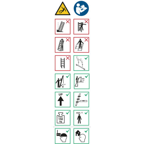 Layher Piktogrammetiketten für Anlegeleitern 1035, 1037, 1042, 1054, 1060, 1032 10er-Pack
