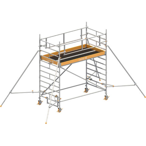Layher Rollgerüst Uni Breit P2 Safety Plus mit Doppelgeländer und ausziehbaren Gerüststützen 4,20m AH