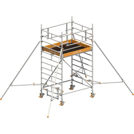 Layher Rollgerüst Uni Kompakt P2 Safety Plus mit Doppelgeländer und ausziehbaren Gerüststützen 4,20m AH
