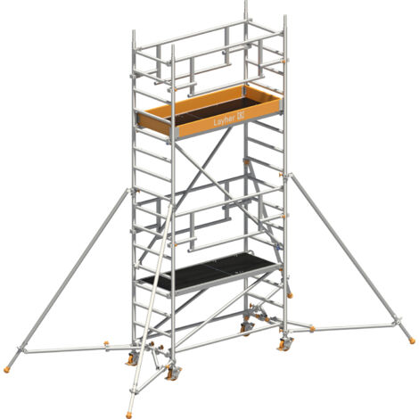 Layher Rollgerüst Uni Leicht P2 Safety Plus mit Doppelgeländer und ausziehbaren Gerüststützen 5,10m AH
