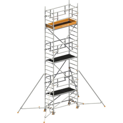 Layher Rollgerüst Uni Leicht P2 Safety Plus mit Doppelgeländer und ausziehbaren Gerüststützen 7,10m AH