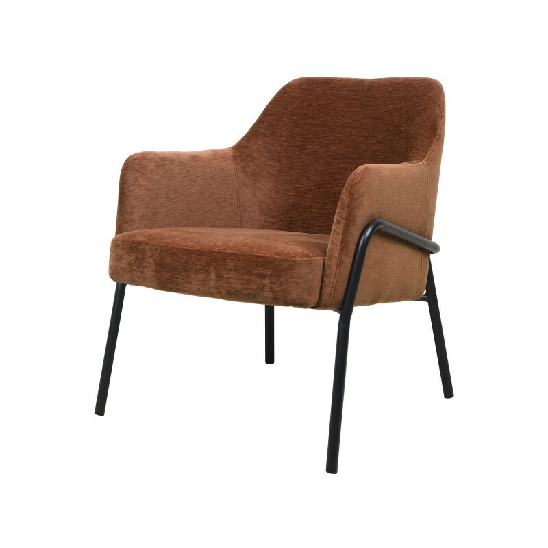 layton - fauteuil lounge, tissu chenillé terracota et métal noir mat - rouge