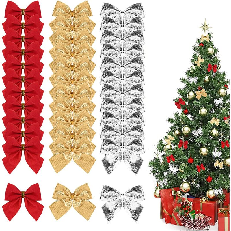 

Lazo de Navidad, 36 piezas de lazos giratorios Mini para decoraciones navideñas de Navidad para árbol de Navidad, bodas, vacaciones (dorado,