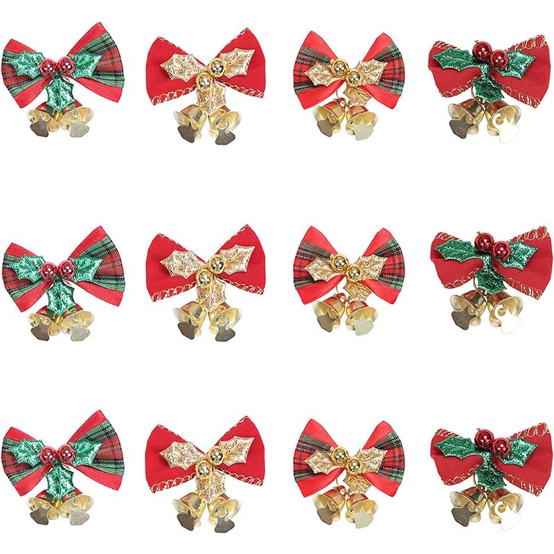 

Lazos de cinta con campana, guirnalda de Navidad, mini adornos de lazo, lazo para envolver regalos, decoración del árbol de Navidad, lazo decorativo