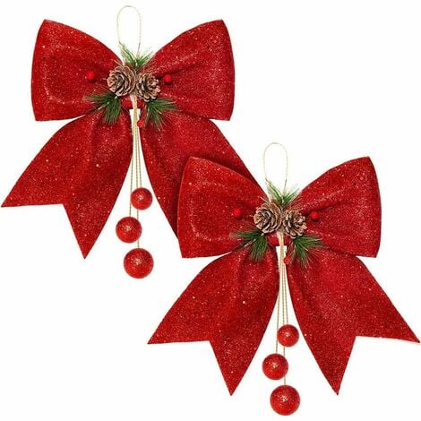 lazos de Navidad, lazos de corona roja, lazo grande para árbol de Navidad, pajaritas de lentejuelas, lazos decorativos de Navidad para decoración del hogar, fiesta de Navidad, 9,8 x 11,8 pulgadas